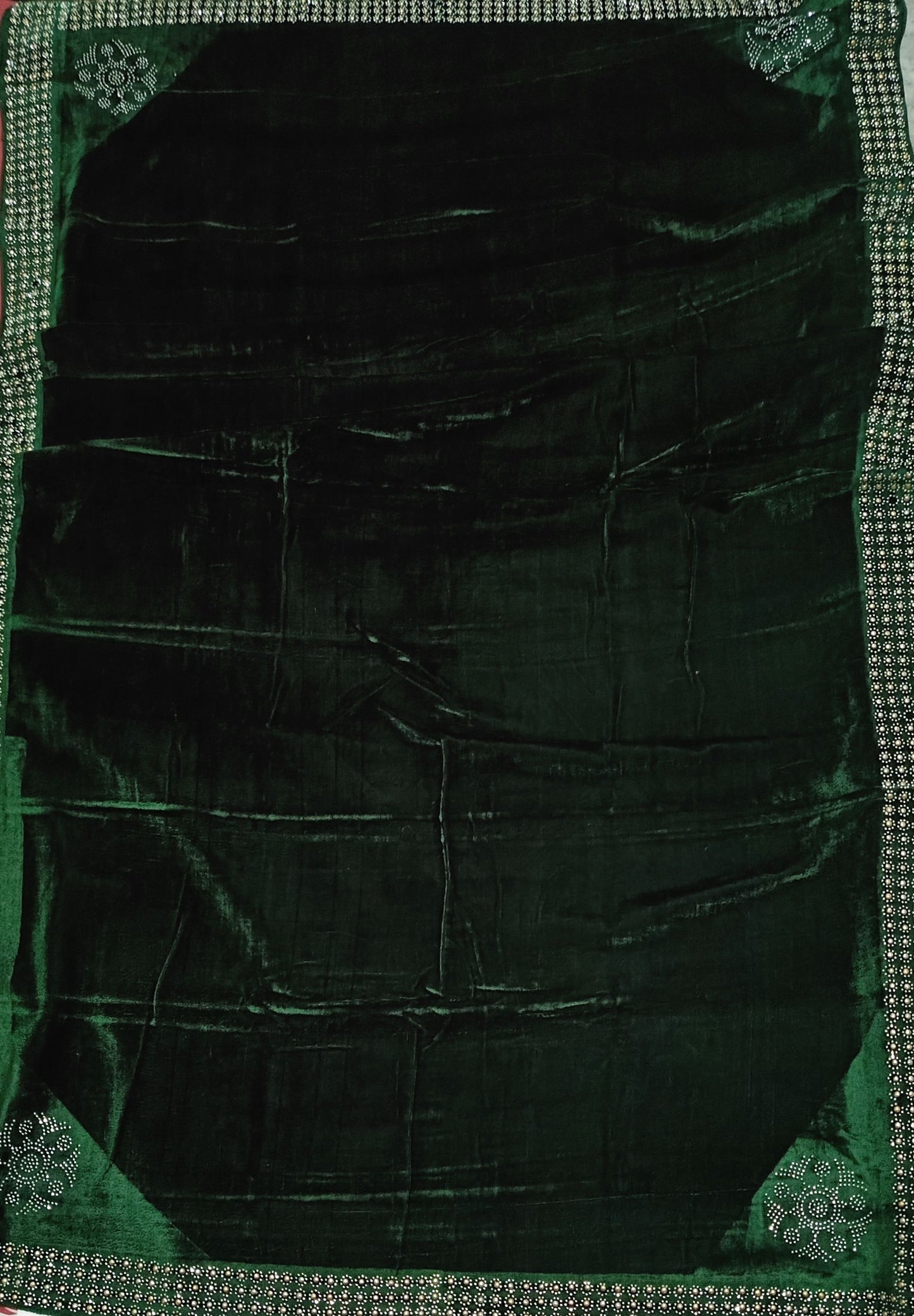 Pearls Work Micro Velvet Shawl - Green