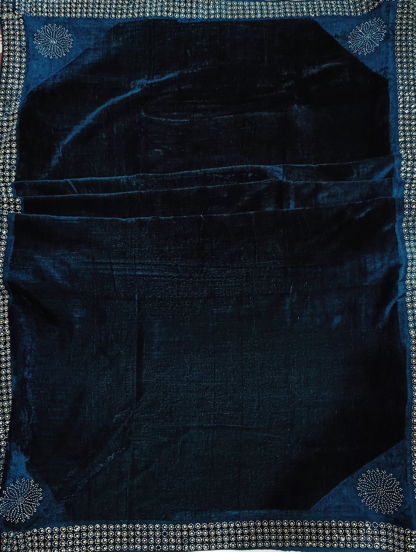 Pearls Work Micro Velvet Shawl - Blue