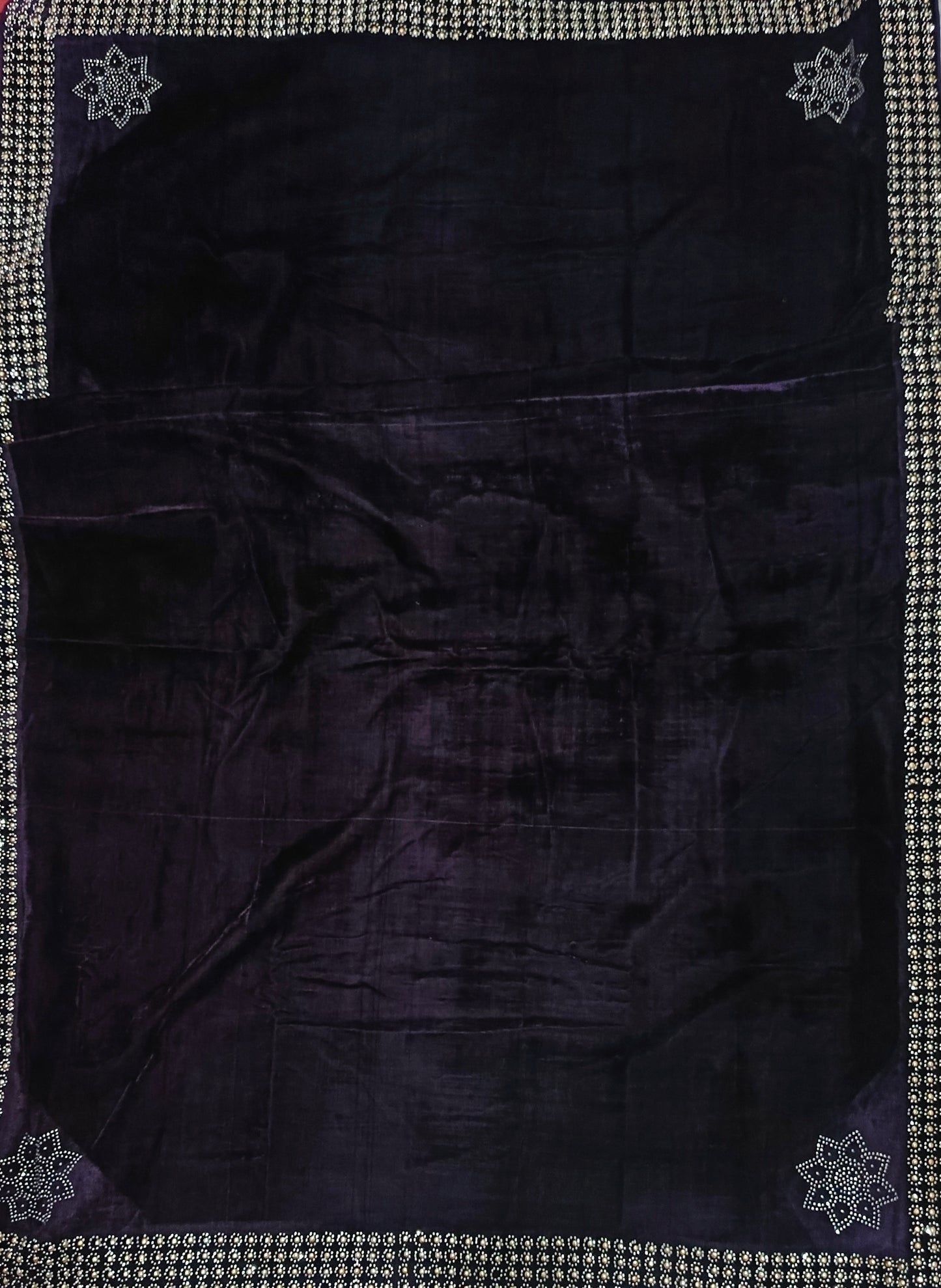 Pearls Work Micro Velvet Shawl - Purple