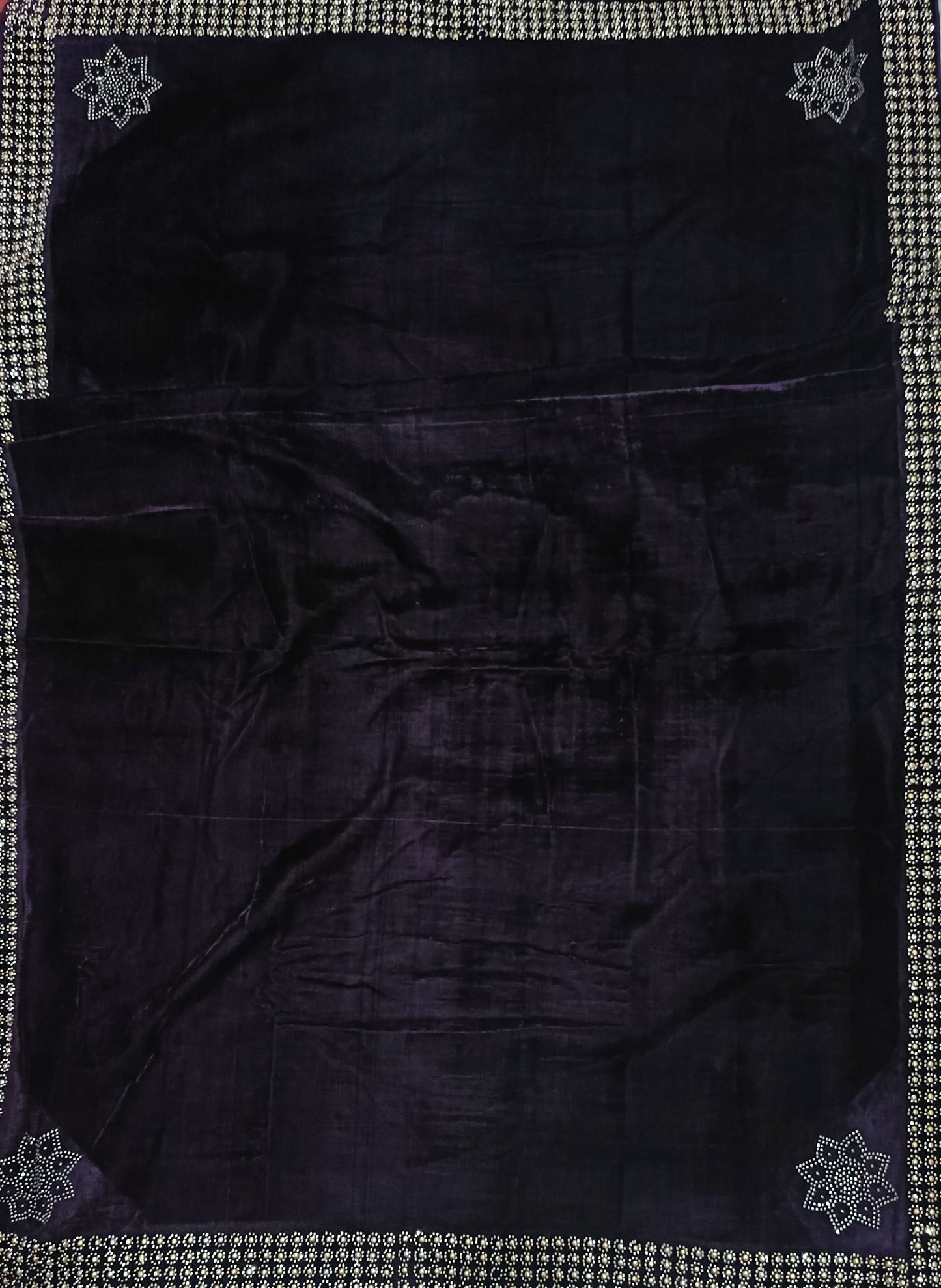 Pearls Work Micro Velvet Shawl - Purple