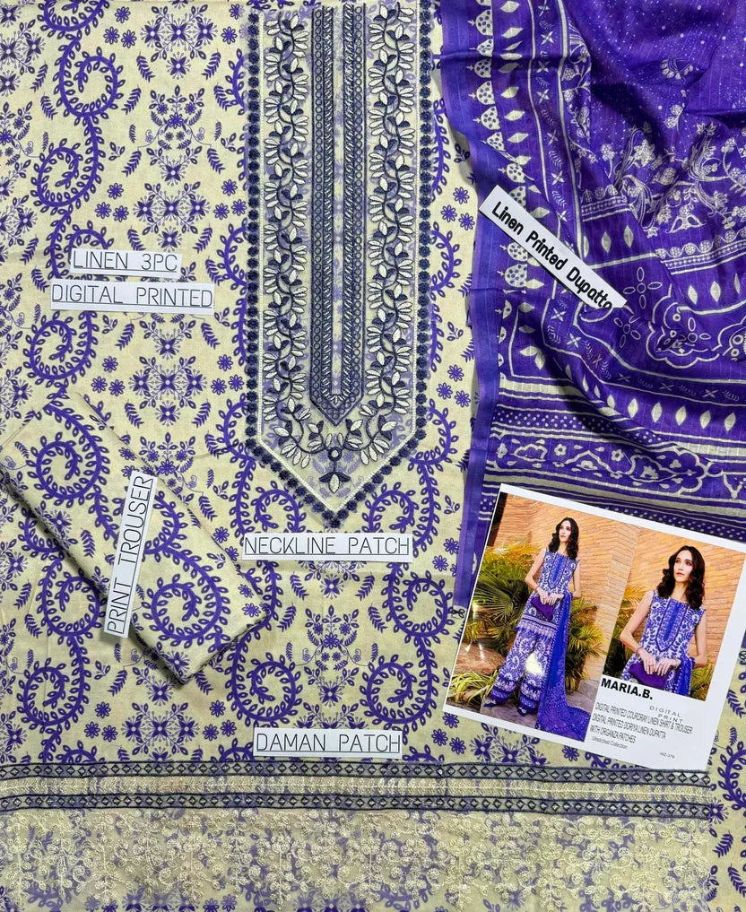 Unstitched - Doriya Linen 3pc Embroidered Suit