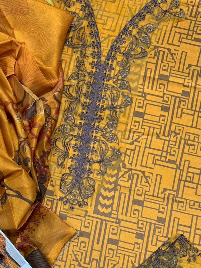 Unstitched - Pure Silk 3pc Printed Suit