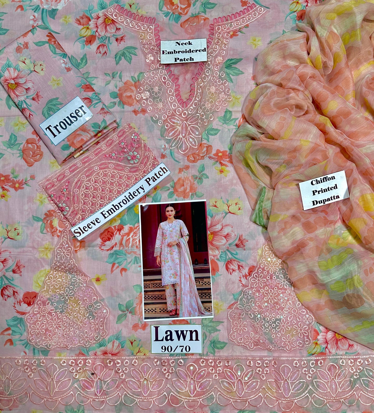 Premium Unstitched - Lawn 3pc Embroidered Suit