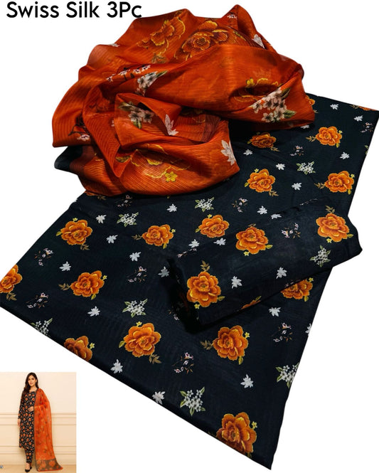 Unstitched - Swiss Silk 3pc Printed Suit
