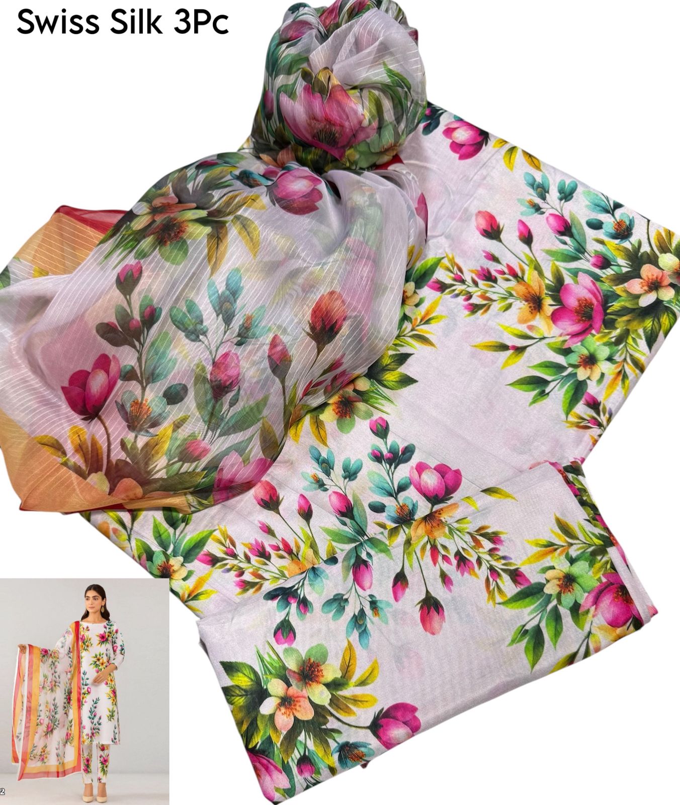 Unstitched - Swiss Silk 3pc Printed Suit