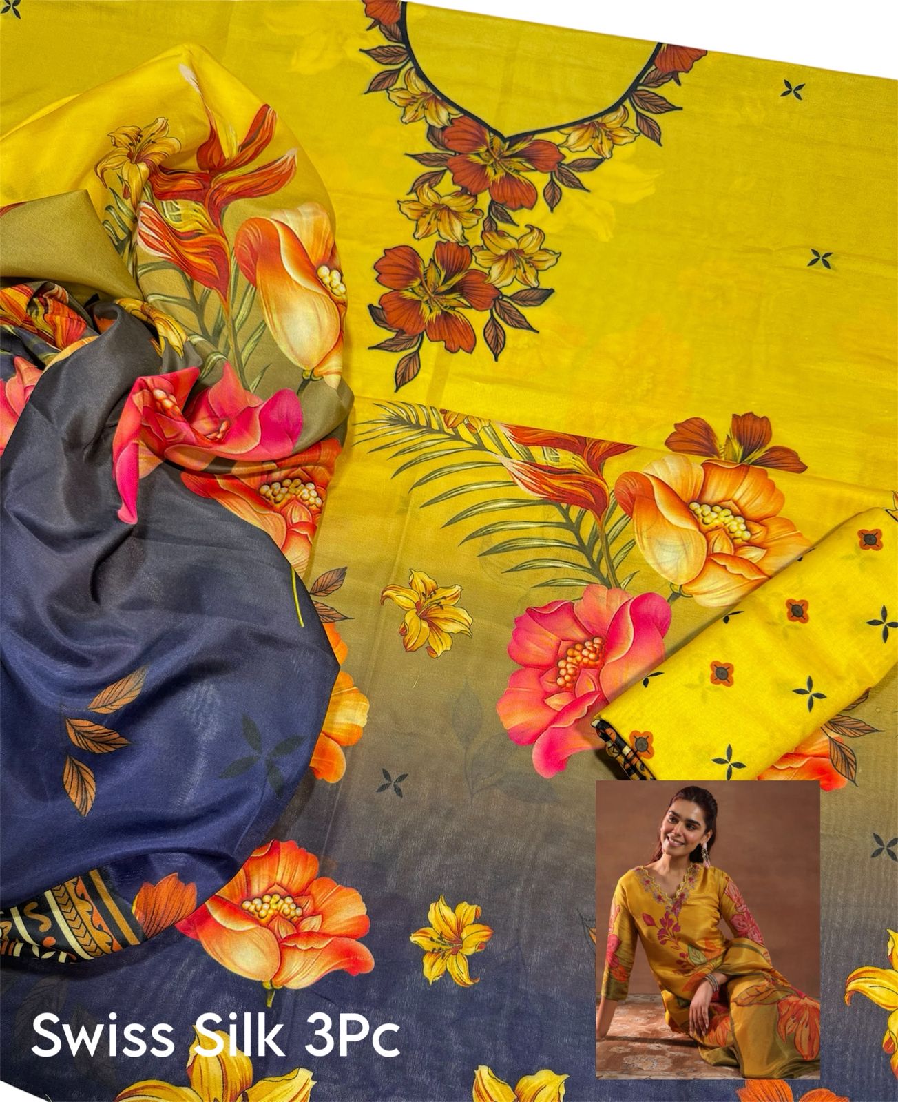 Unstitched - Swiss Silk 3pc Printed Suit