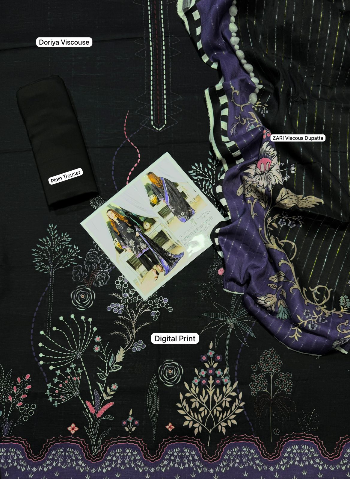 Unstitched - Doriya Viscous 3pc Printed Suit