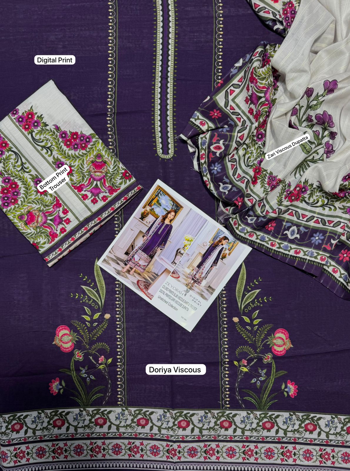 Unstitched - Doriya Viscous 3pc Printed Suit