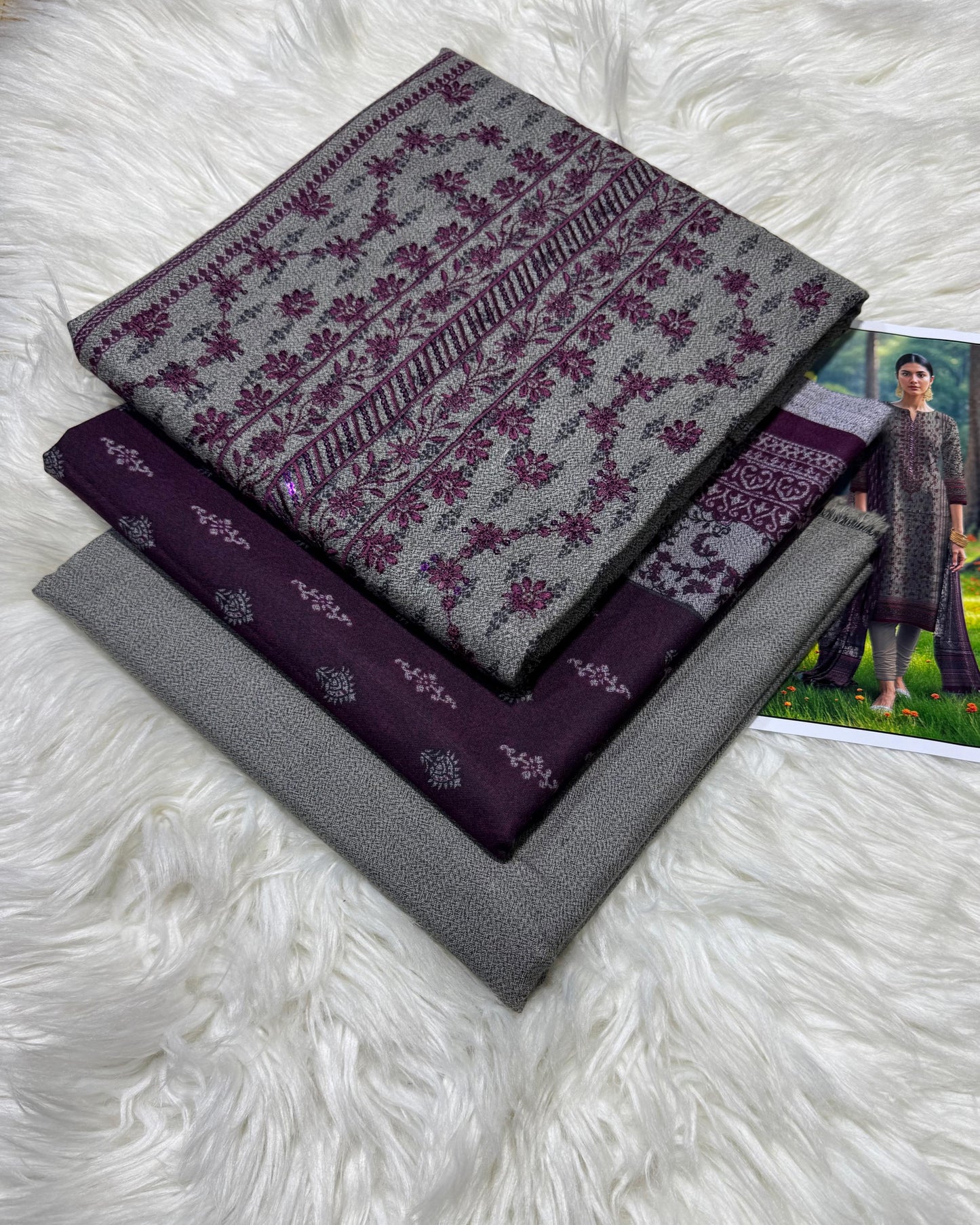 Unstitched - Dhanak 3pc Embroidered Suit