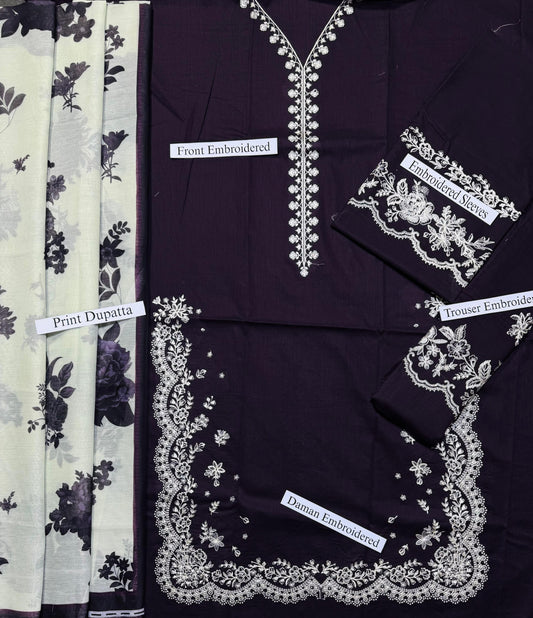 Zara - Premium Unstitched - Embroidered Lawn 3pc Suit