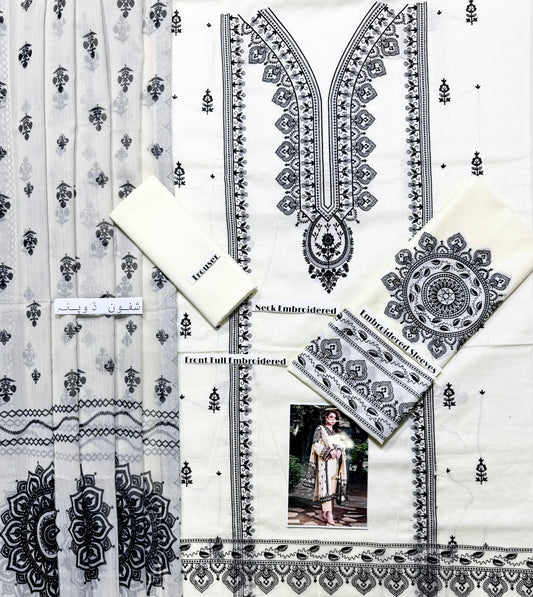 Aneelas - Premium Unstitched - Embroidered Lawn 3pc Suit