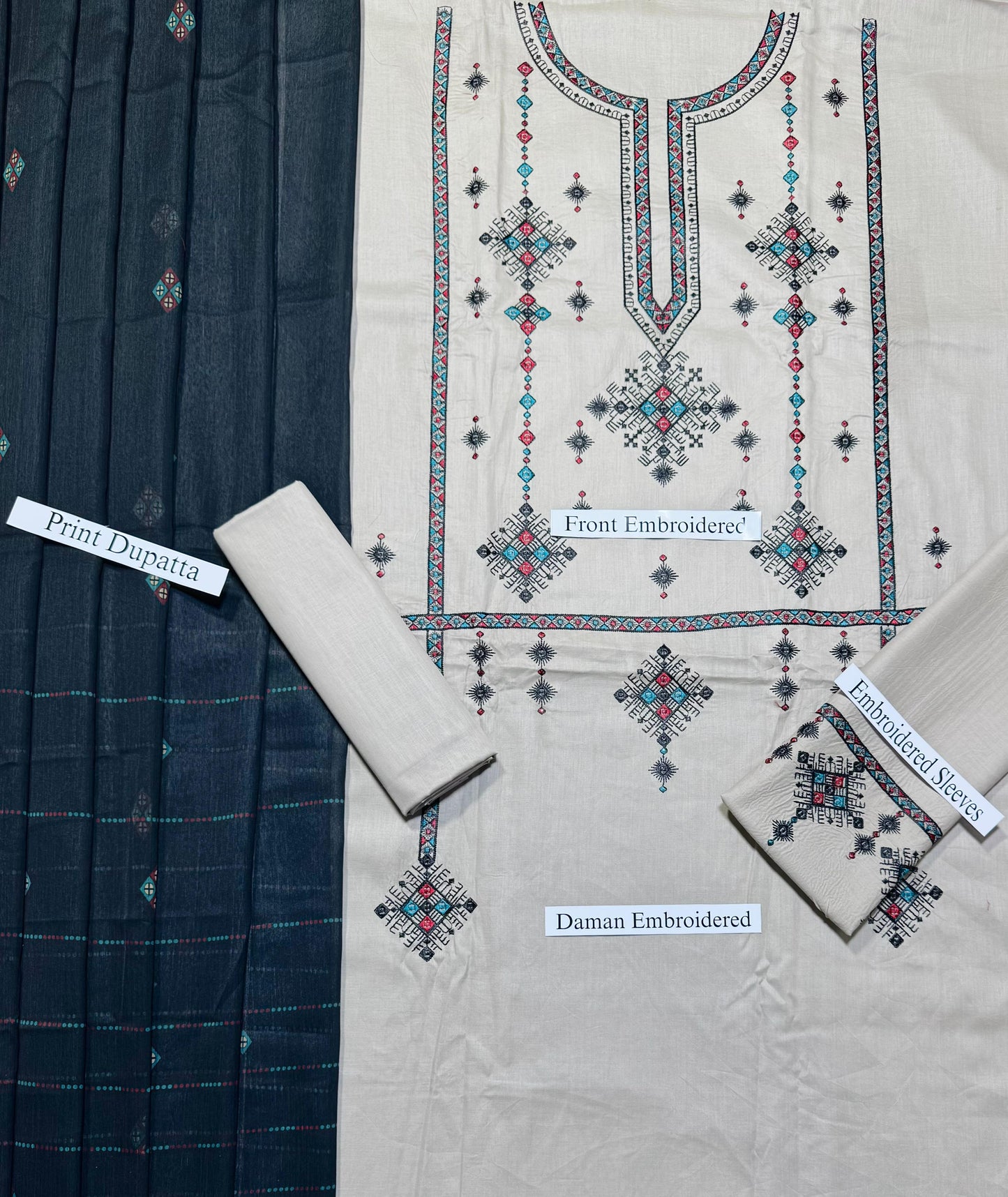 Jazmin - Heavy Embroidered - Unstitched Lawn 3pc Suit