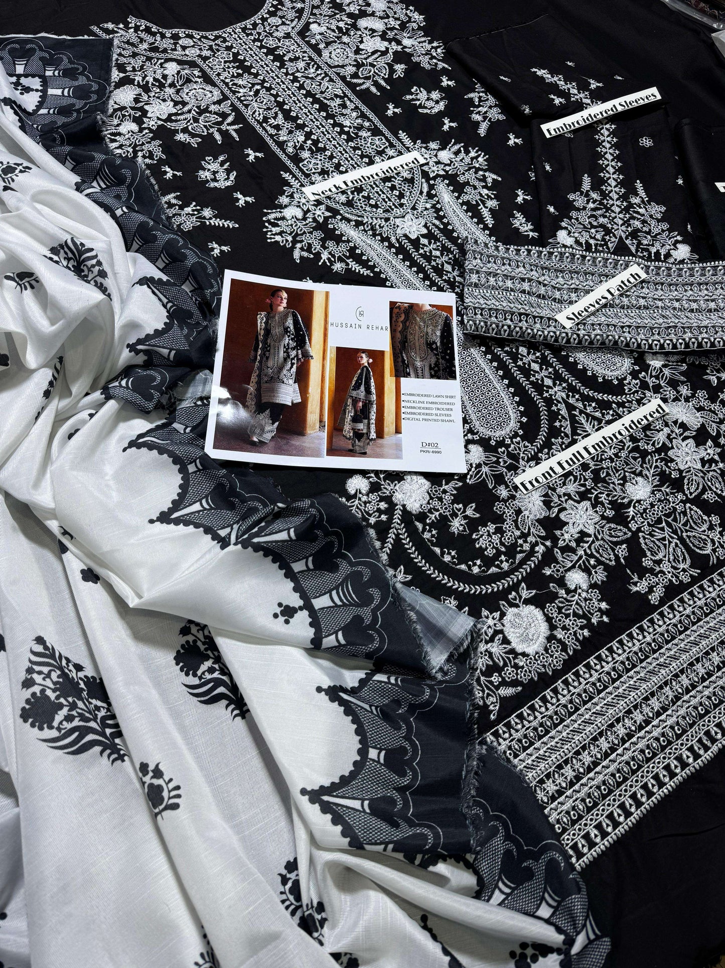 Hussain Rehar - Premium Unstitched - Embroidered Lawn 3pc Suit