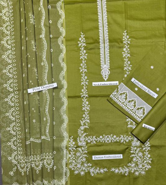 Premium Unstitched - Embroidered Lawn 3pc Suit