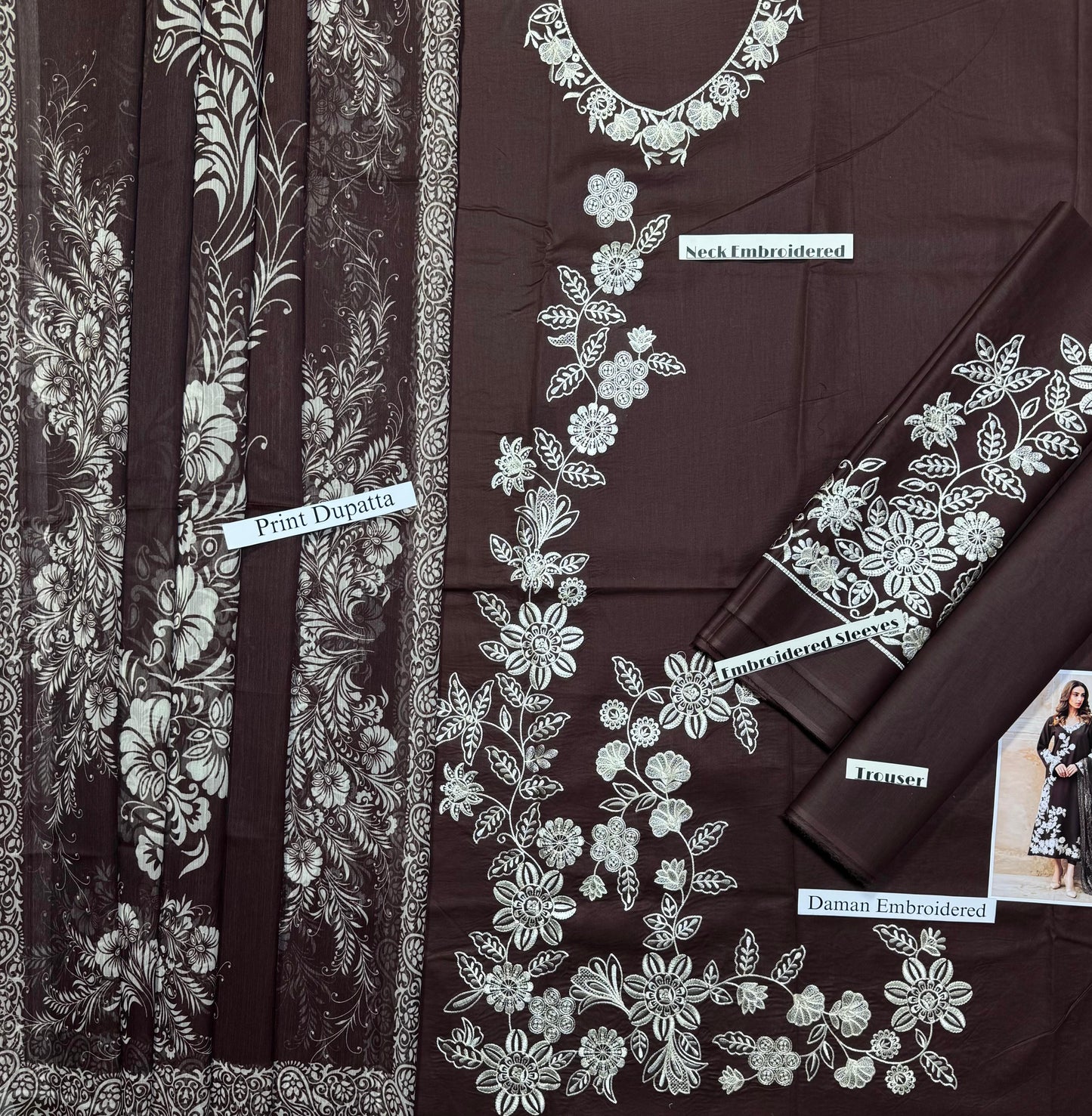 Zara - Premium Unstitched - Embroidered Lawn 3pc Suit