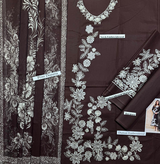 Zara - Premium Unstitched - Embroidered Lawn 3pc Suit
