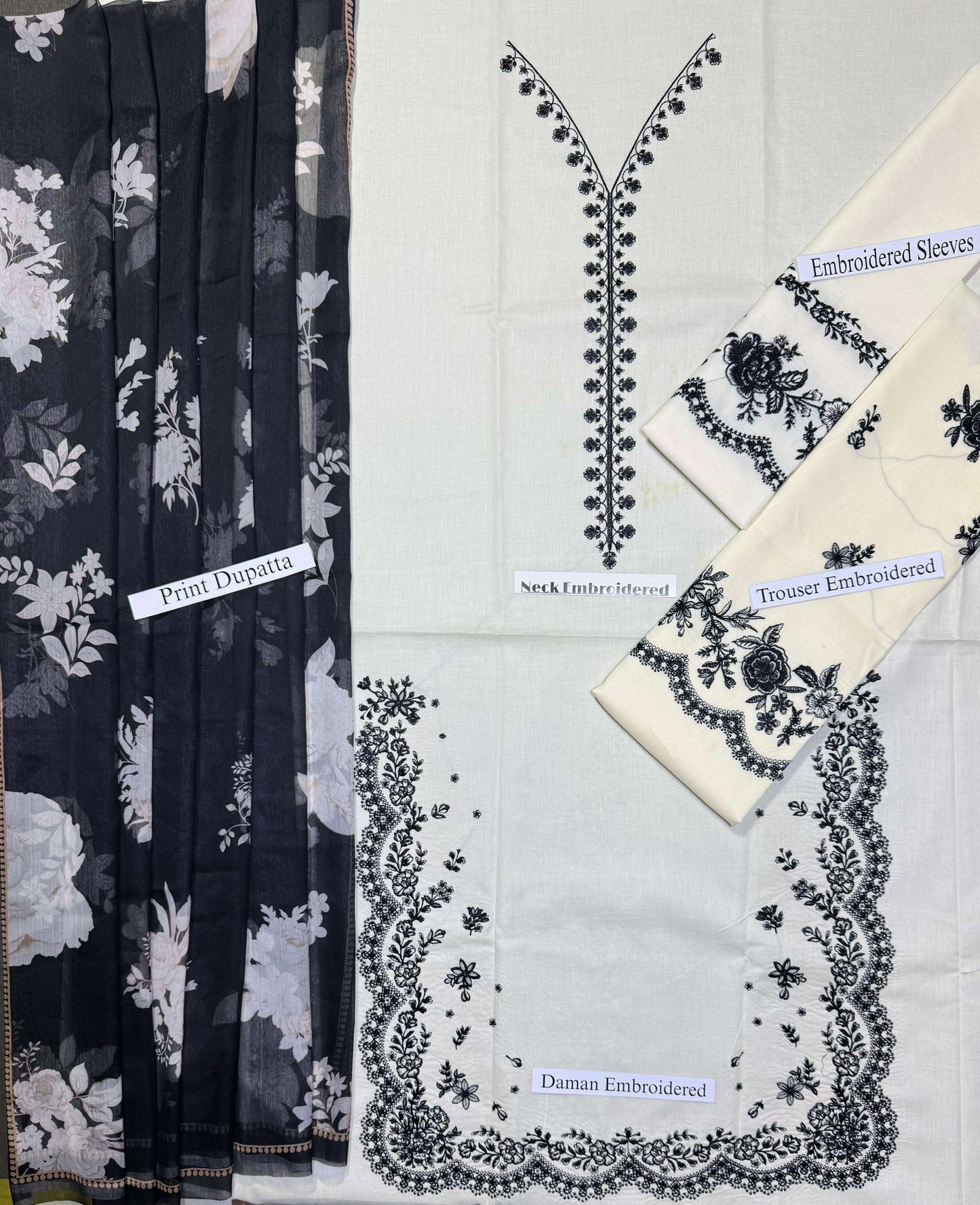 Zara - Premium Unstitched - Embroidered Lawn 3pc Suit