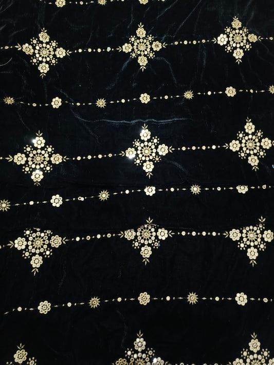 Embroidered Micro Velvet Shawl - Black
