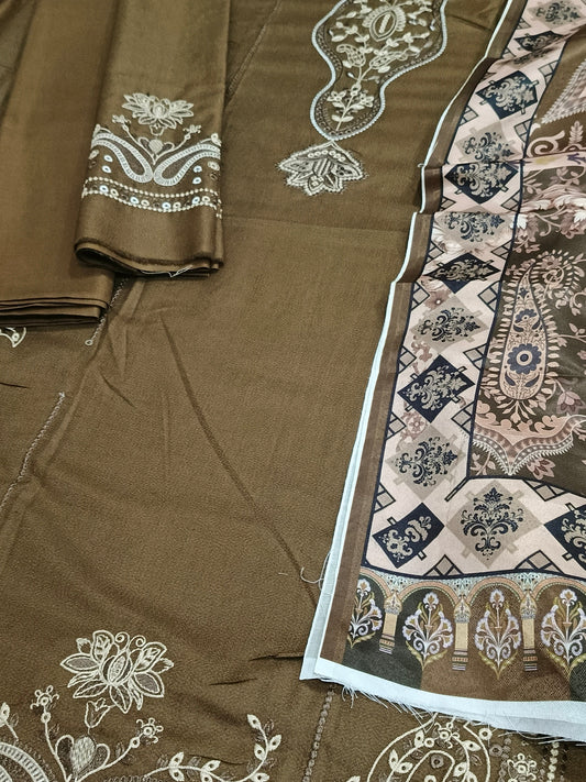 Dhanak 3pc Embroidered Suit with Wool Shawl