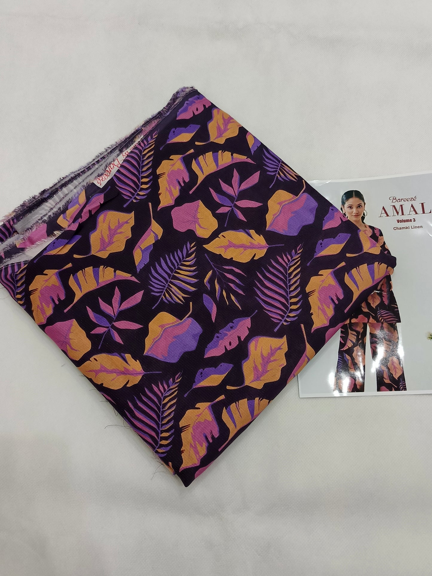 Abstract Leaf All-Over Printed Chamki Linen 2-Piece Suit