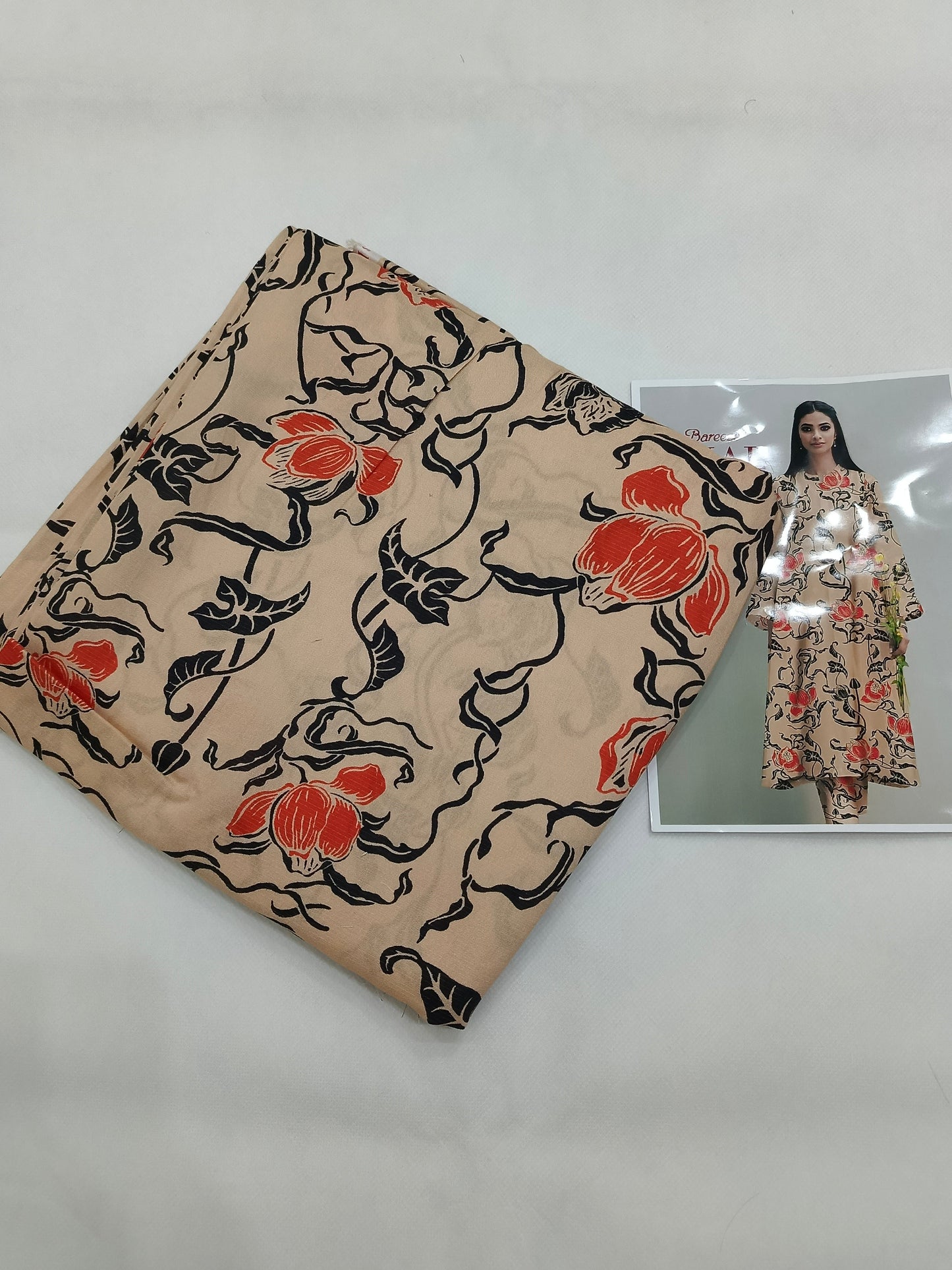Beige Bold Floral All-Over Printed Chamki Linen 2-Piece Suit