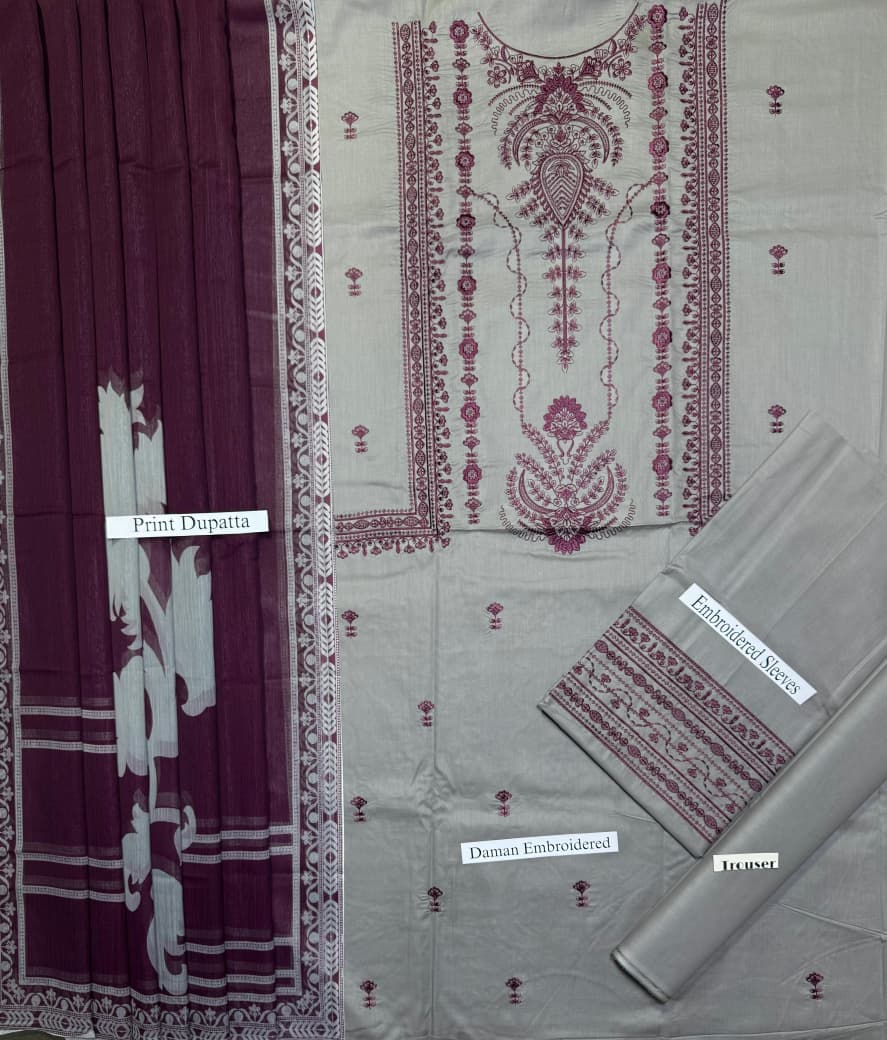 Jazmin - Premium Unstitched - Embroidered Lawn 3pc Suit