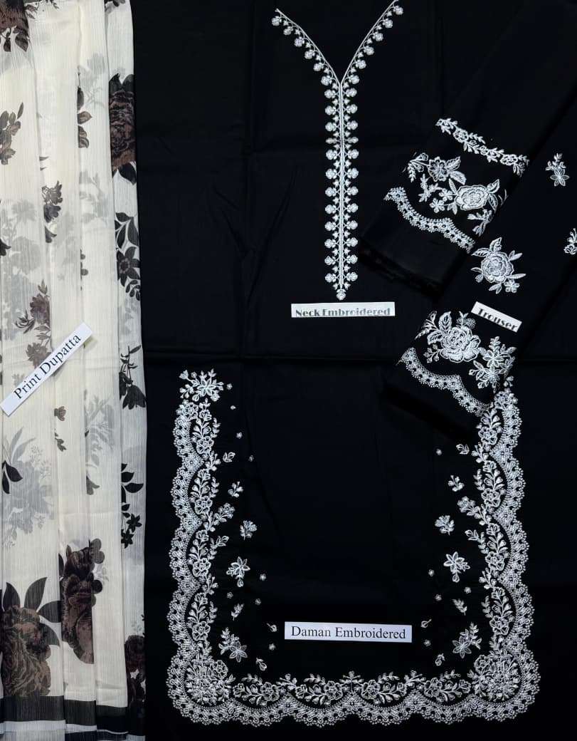 Zara - Premium Unstitched - Embroidered Lawn 3pc Suit