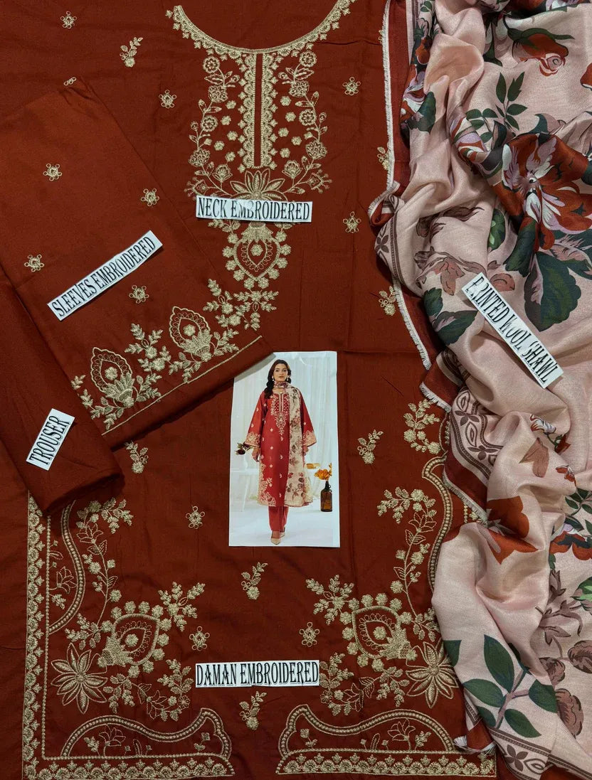 Unstitched - Dhanak 3pc Embroidered Suit