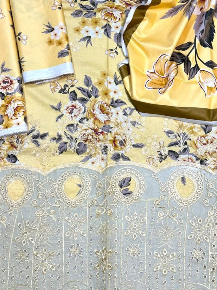 Unstitched - Linen 3pc Embroidered Suit