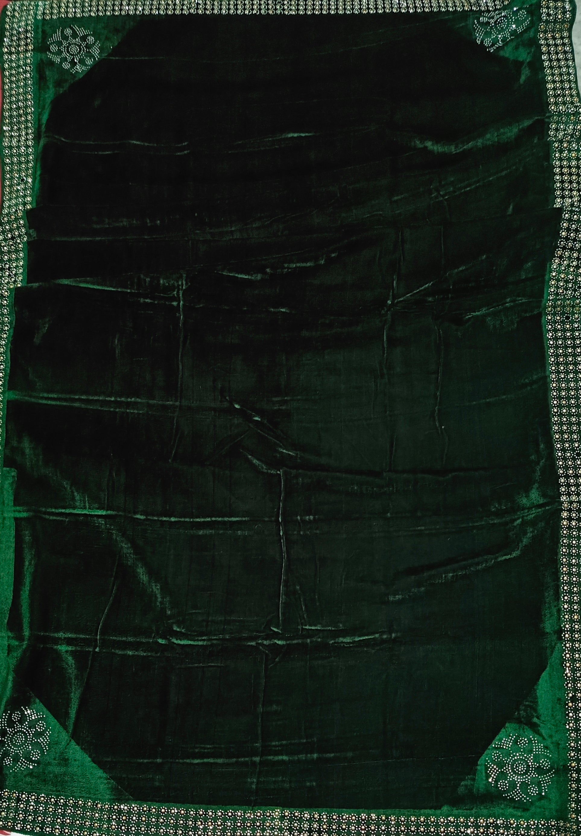 Pearls Work Micro Velvet Shawl - Green