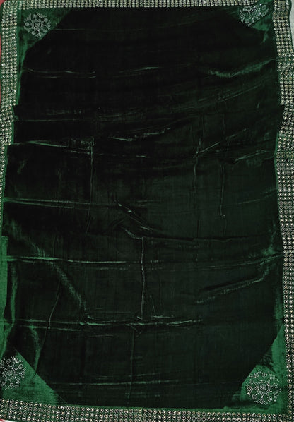Pearls Work Micro Velvet Shawl - Green