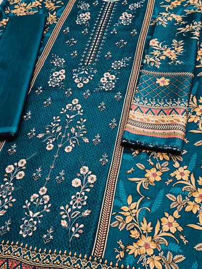 Unstitched - Khaddar 3pc Embroidered Suit