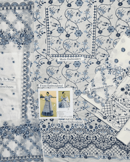 Faiza Saqlain Heavy Embroidered Unstitched Lawn 3pc Suit