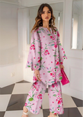 Floral Pink All-Over Printed Chamki Linen 2-Piece Suit