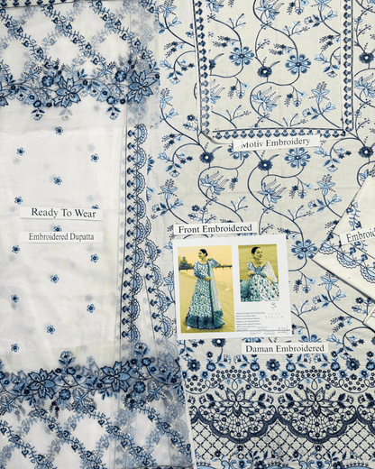 Faiza Saqlain Heavy Embroidered Unstitched Lawn 3pc Suit