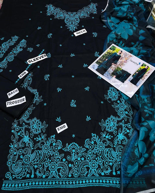 Premium Unstitched - Embroidered Lawn 3pc Suit