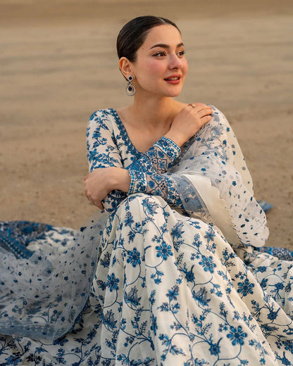 Faiza Saqlain Heavy Embroidered Unstitched Lawn 3pc Suit