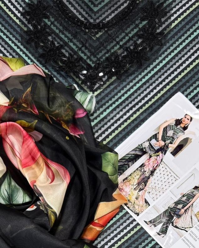 Unstitched - Pure Silk 3pc Printed Suit