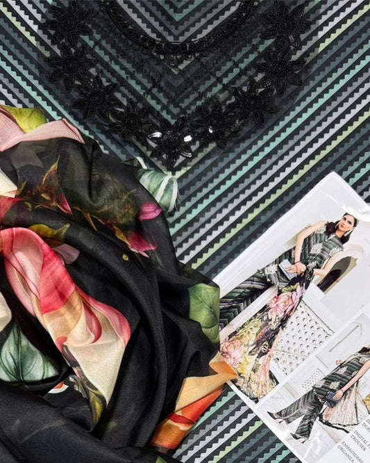 Unstitched - Pure Silk 3pc Printed Suit