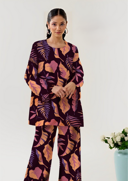 Abstract Leaf All-Over Printed Chamki Linen 2-Piece Suit