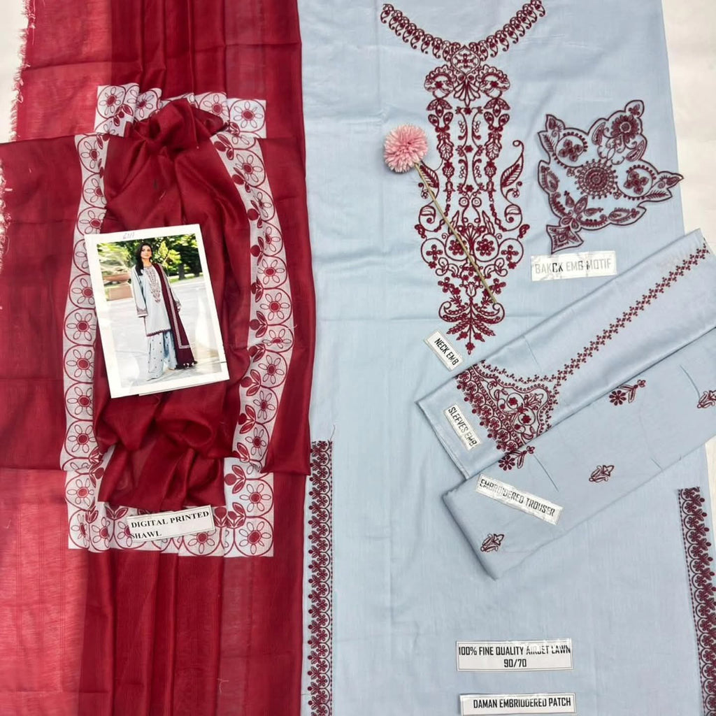 Baroque - Premium Unstitched - Embroidered Lawn 3pc Suit