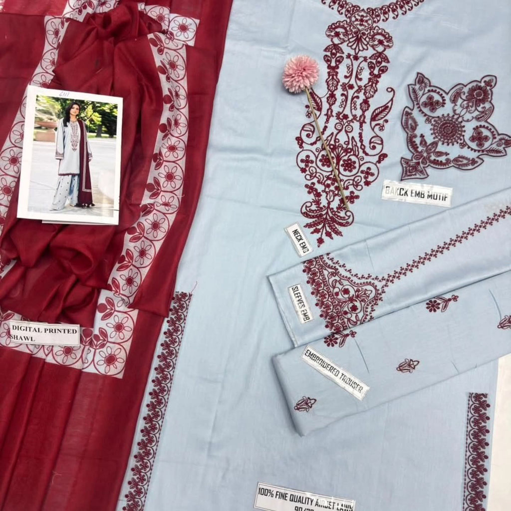 Baroque - Premium Unstitched - Embroidered Lawn 3pc Suit