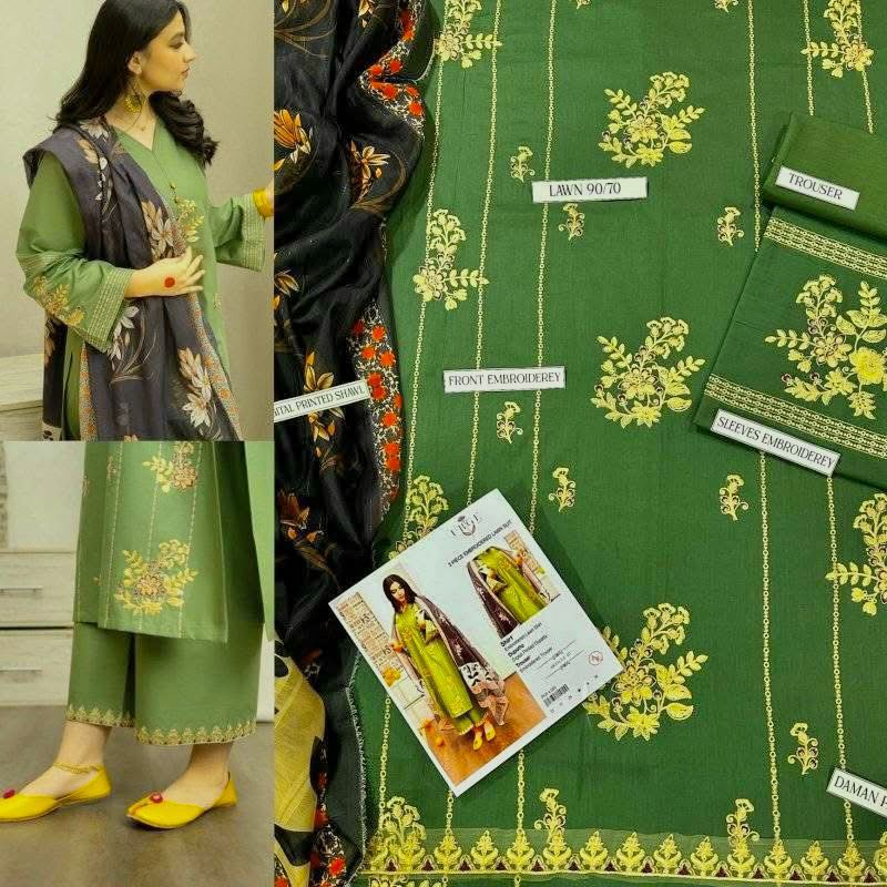 Premium Unstitched - Lawn 3pc Embroidered Suit