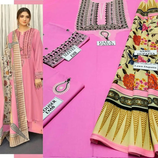 Premium Unstitched - Lawn 3pc Embroidered Suit