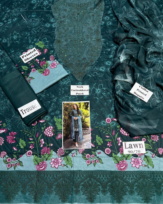 Premium Unstitched - Lawn 3pc Embroidered Suit