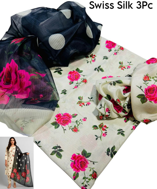 Unstitched - Swiss Silk 3pc Printed Suit