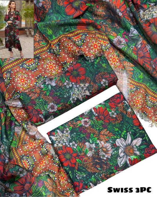 Unstitched - Swiss Silk 3pc Printed Suit