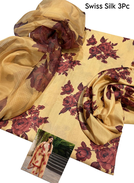 Unstitched - Swiss Silk 3pc Printed Suit