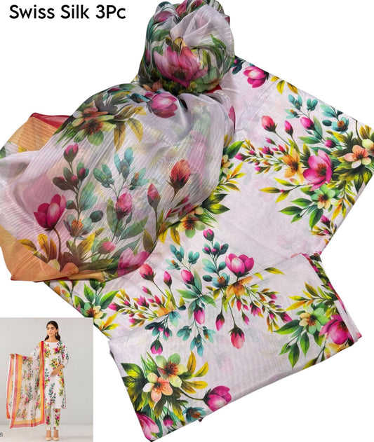 Unstitched - Swiss Silk 3pc Printed Suit