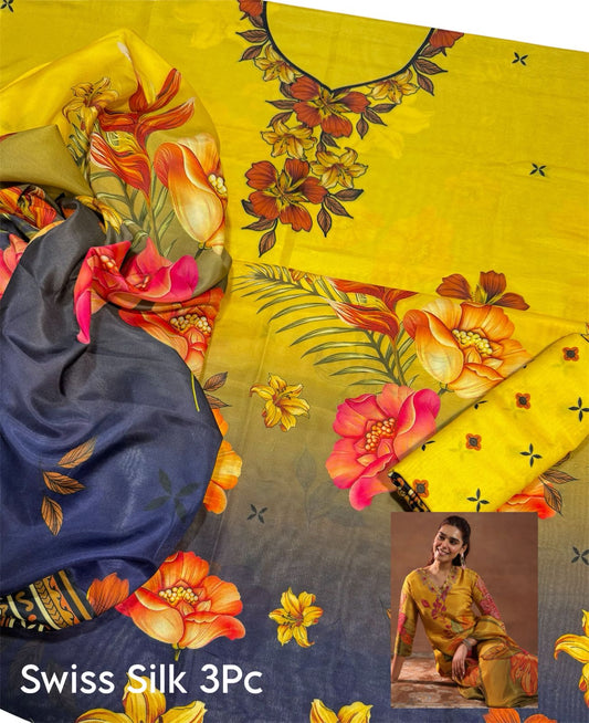 Unstitched - Swiss Silk 3pc Printed Suit